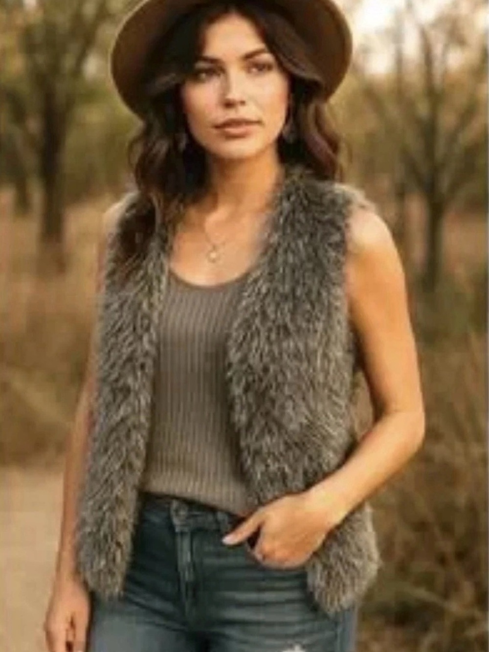 Vintage CABI Alpaca Blend Faux Fur Friends Rachel Vest Sweater Sleeveless Sz M